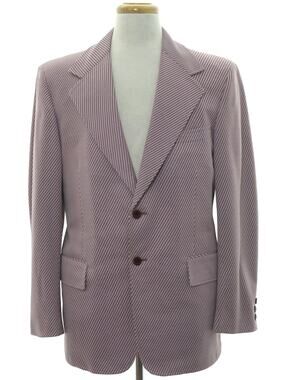 Vintage 70s Clubman Wine Geometric Stripe Polyester Sport Coat 40R